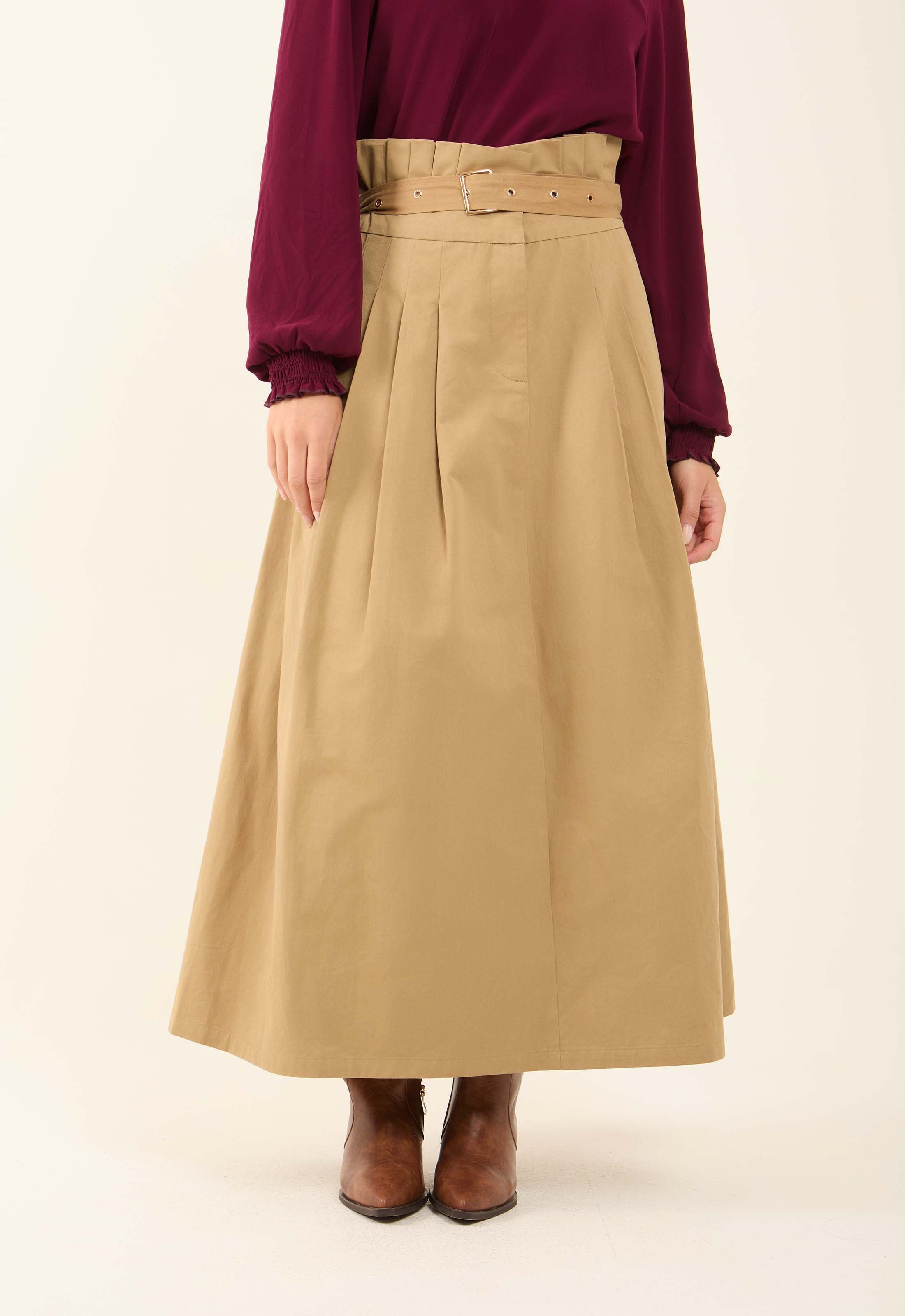 High-Waisted Belted Casual Skirt