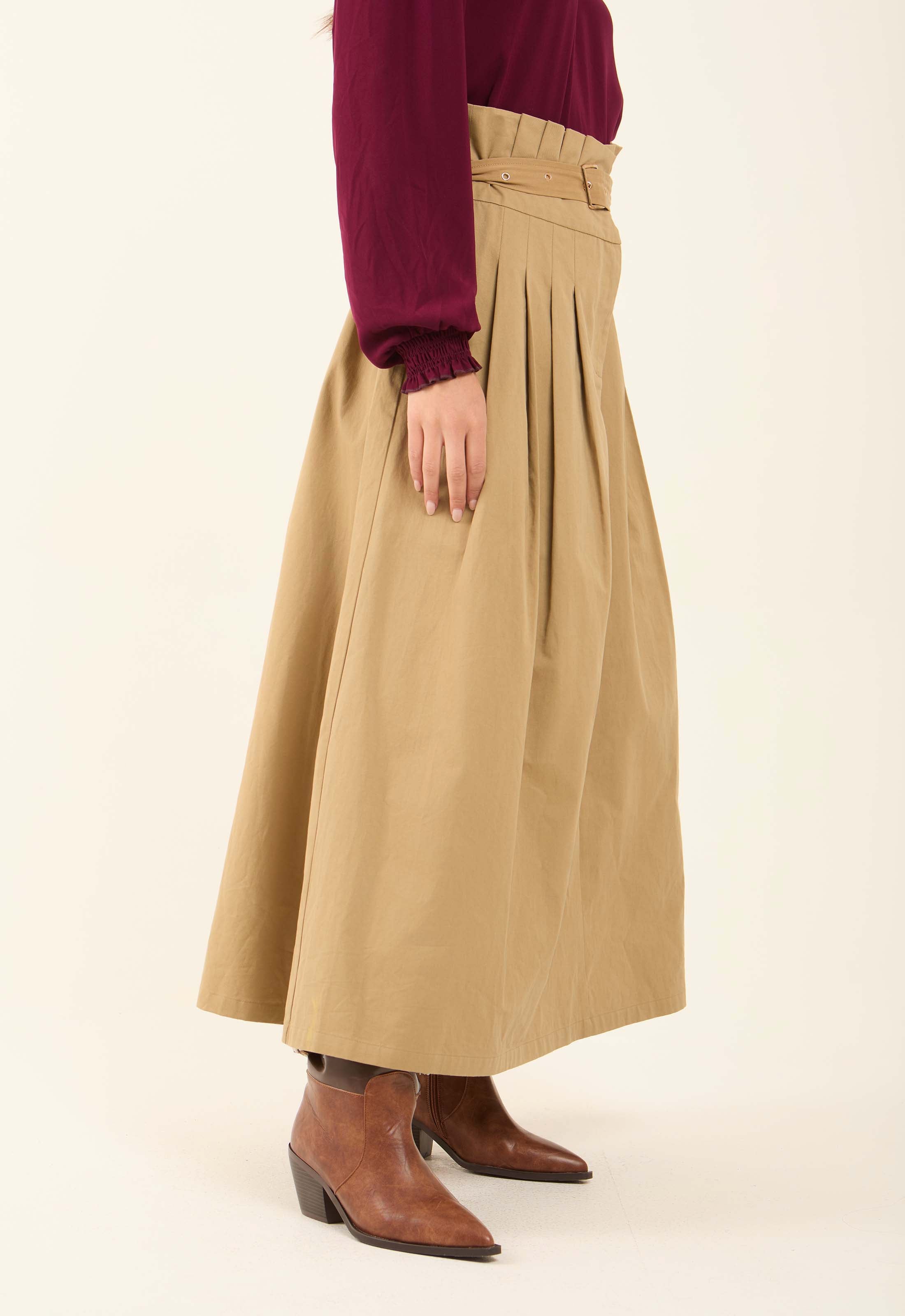 High-Waisted Belted Casual Skirt