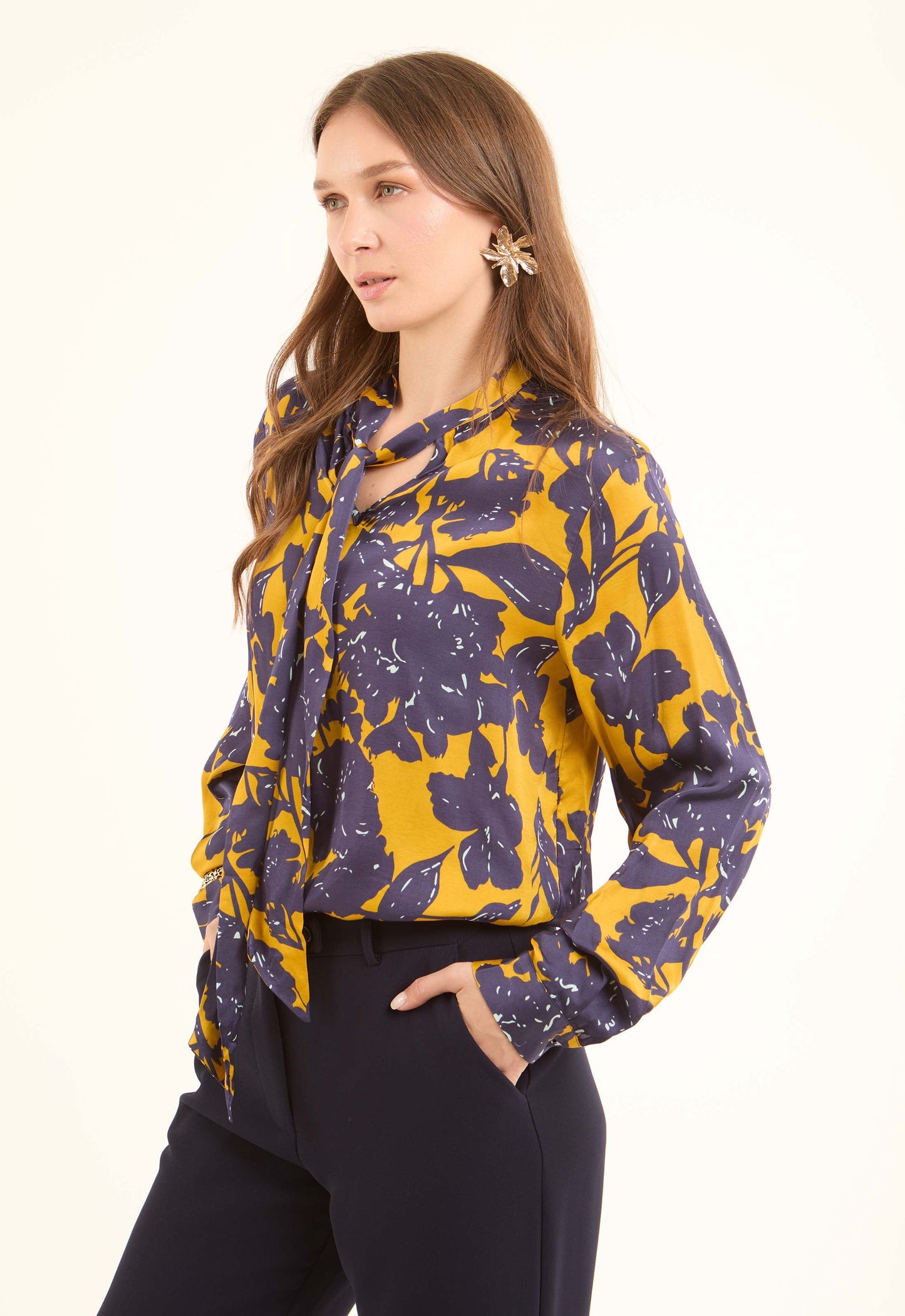 Floral Tie-Neck Viscose Blouse