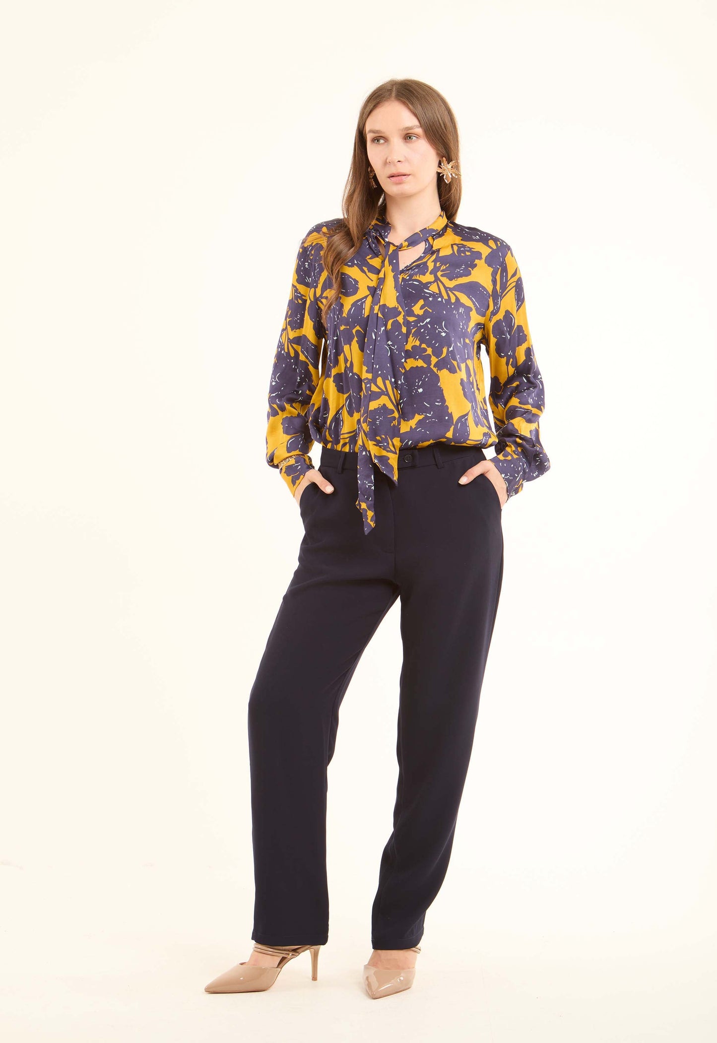 Floral Tie-Neck Viscose Blouse