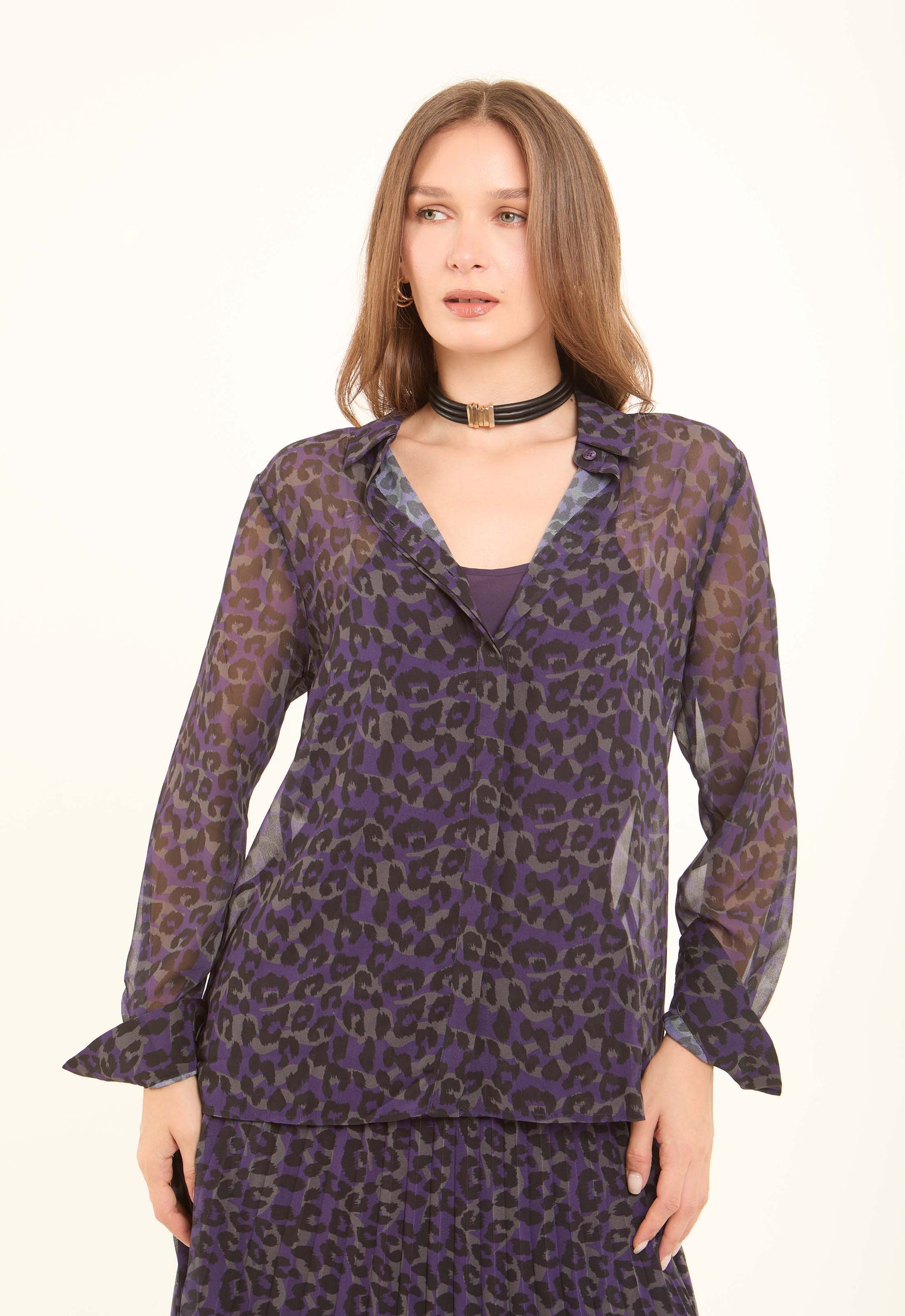 Sheer Leopard Print Viscose Blouse