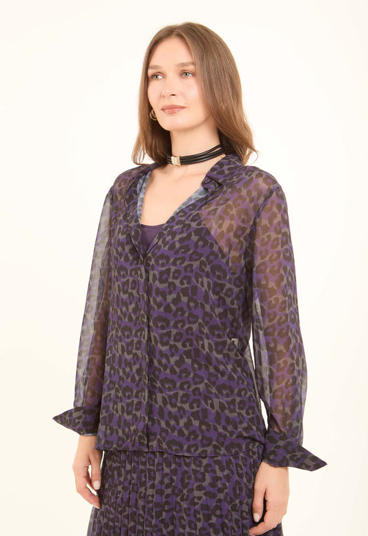 Sheer Leopard Print Viscose Blouse