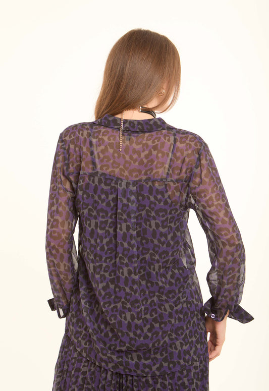 Sheer Leopard Print Viscose Blouse