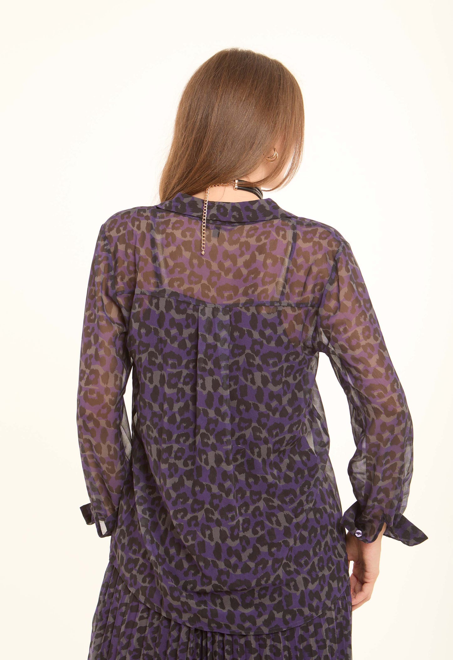Sheer Leopard Print Viscose Blouse