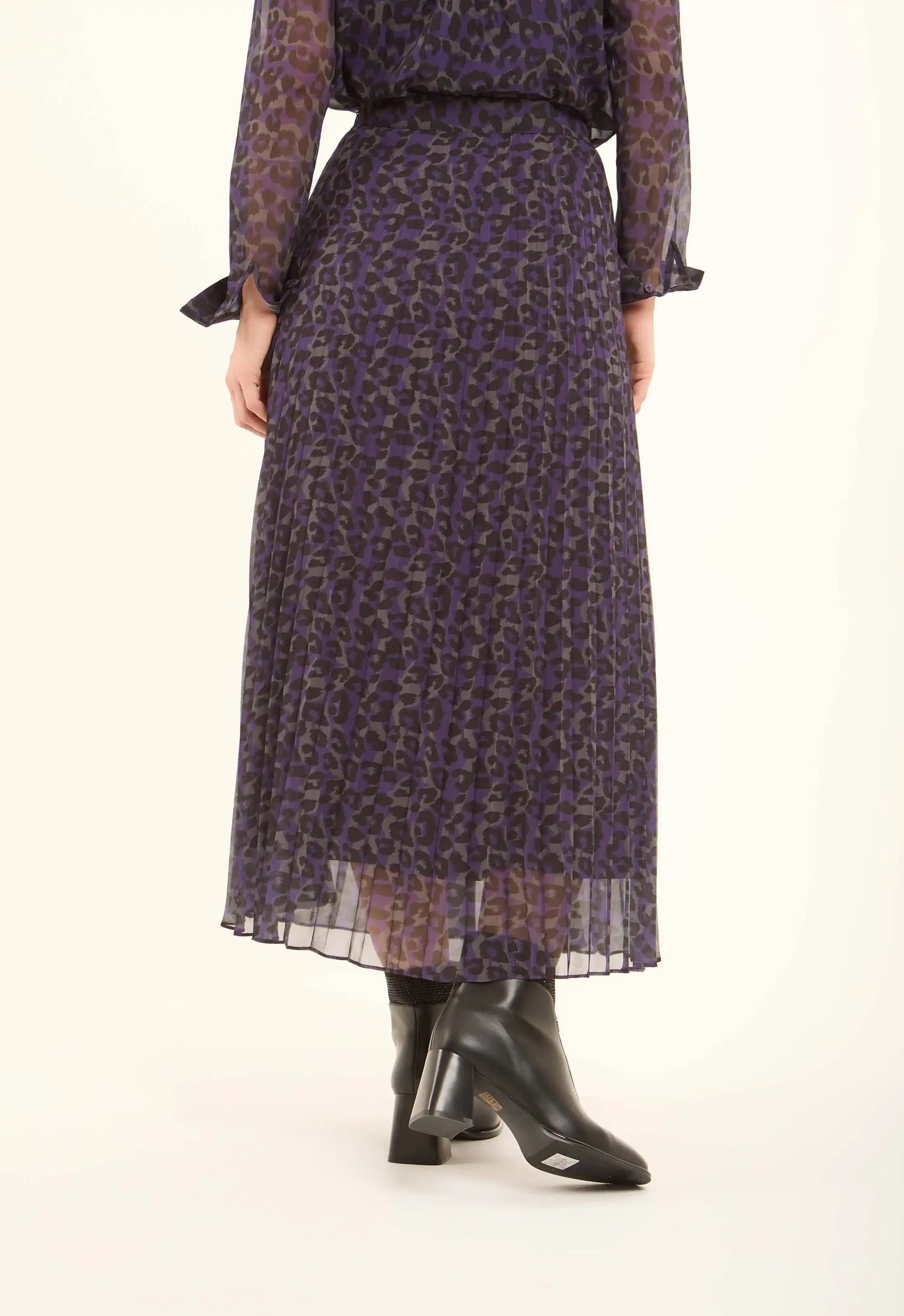 Leopard Chiffon Plisse Midi Skirt