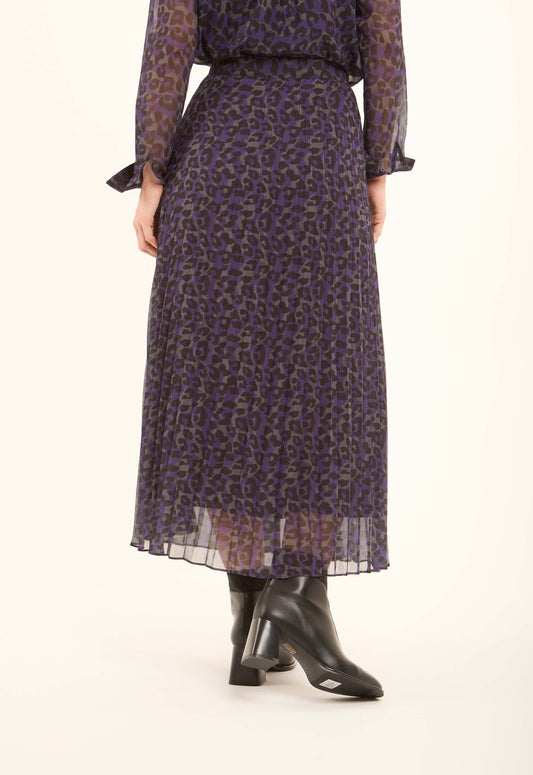 Leopard Chiffon Plisse Midi Skirt