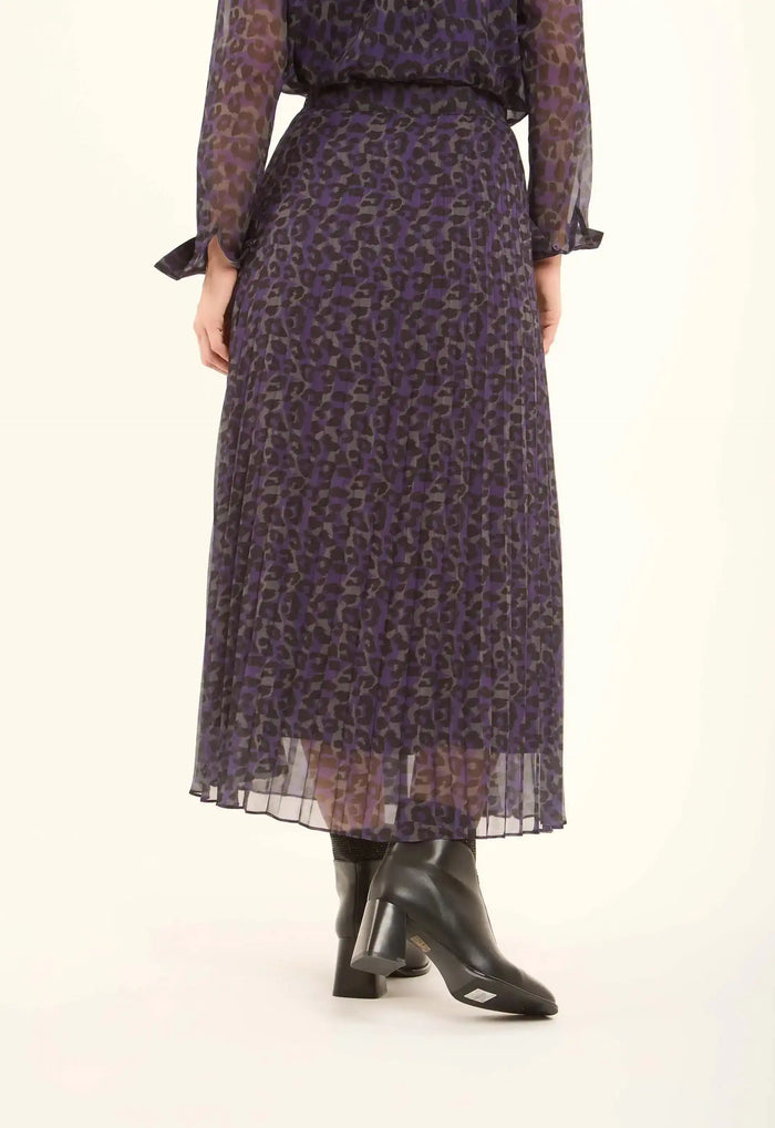 Leopard Chiffon Plisse Midi Skirt
