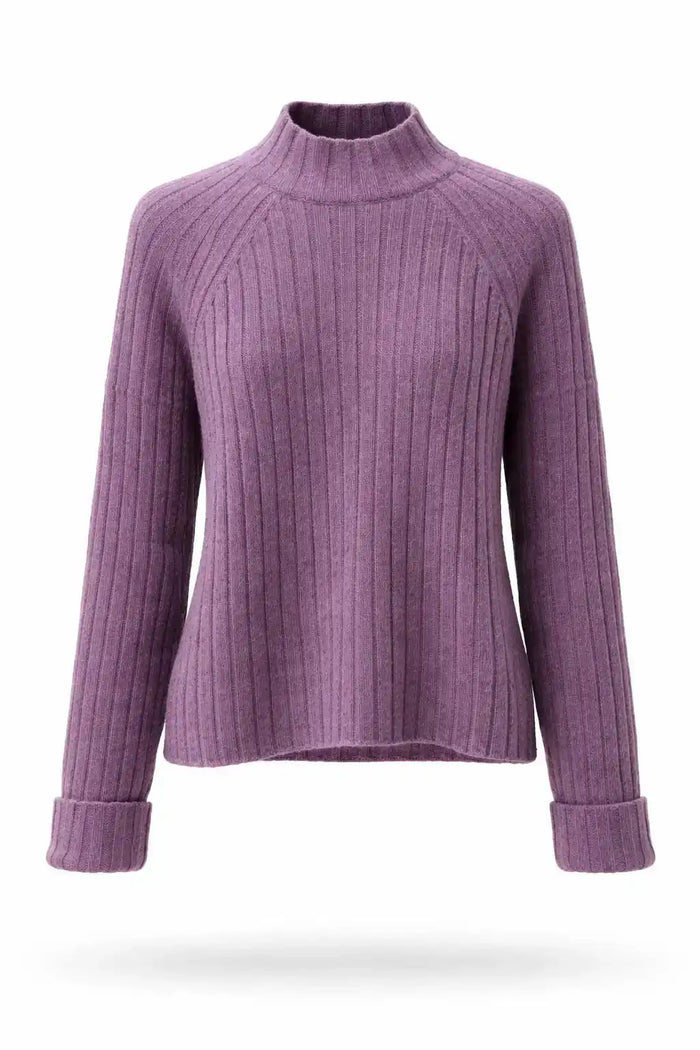 Ribbed High-Neck Knit Sweater