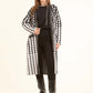 Patterned Long Cardigan with Leather Neckline