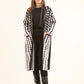Patterned Long Cardigan with Leather Neckline