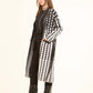 Patterned Long Cardigan with Leather Neckline
