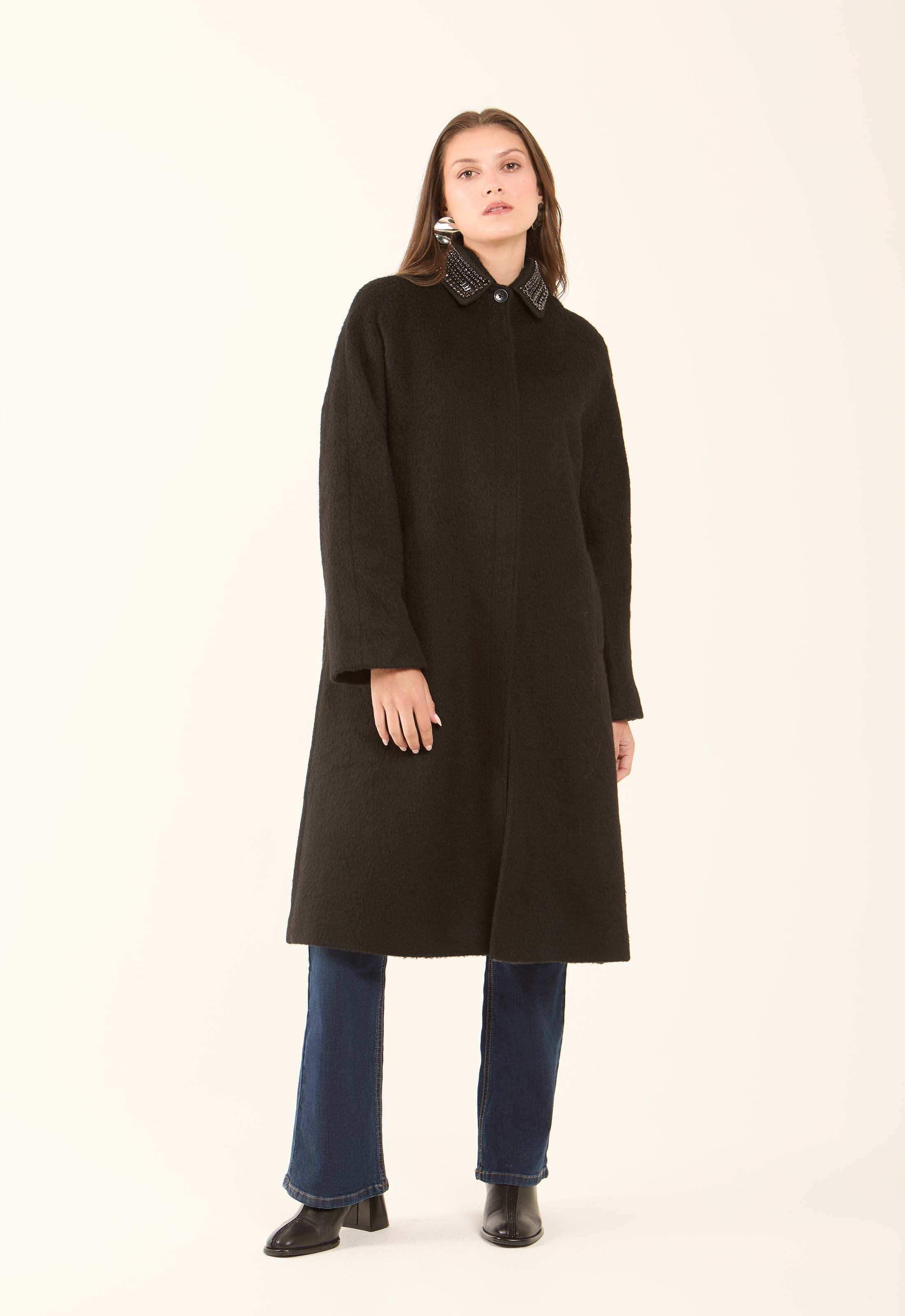 Embellished Collar Wool-Blend Coat