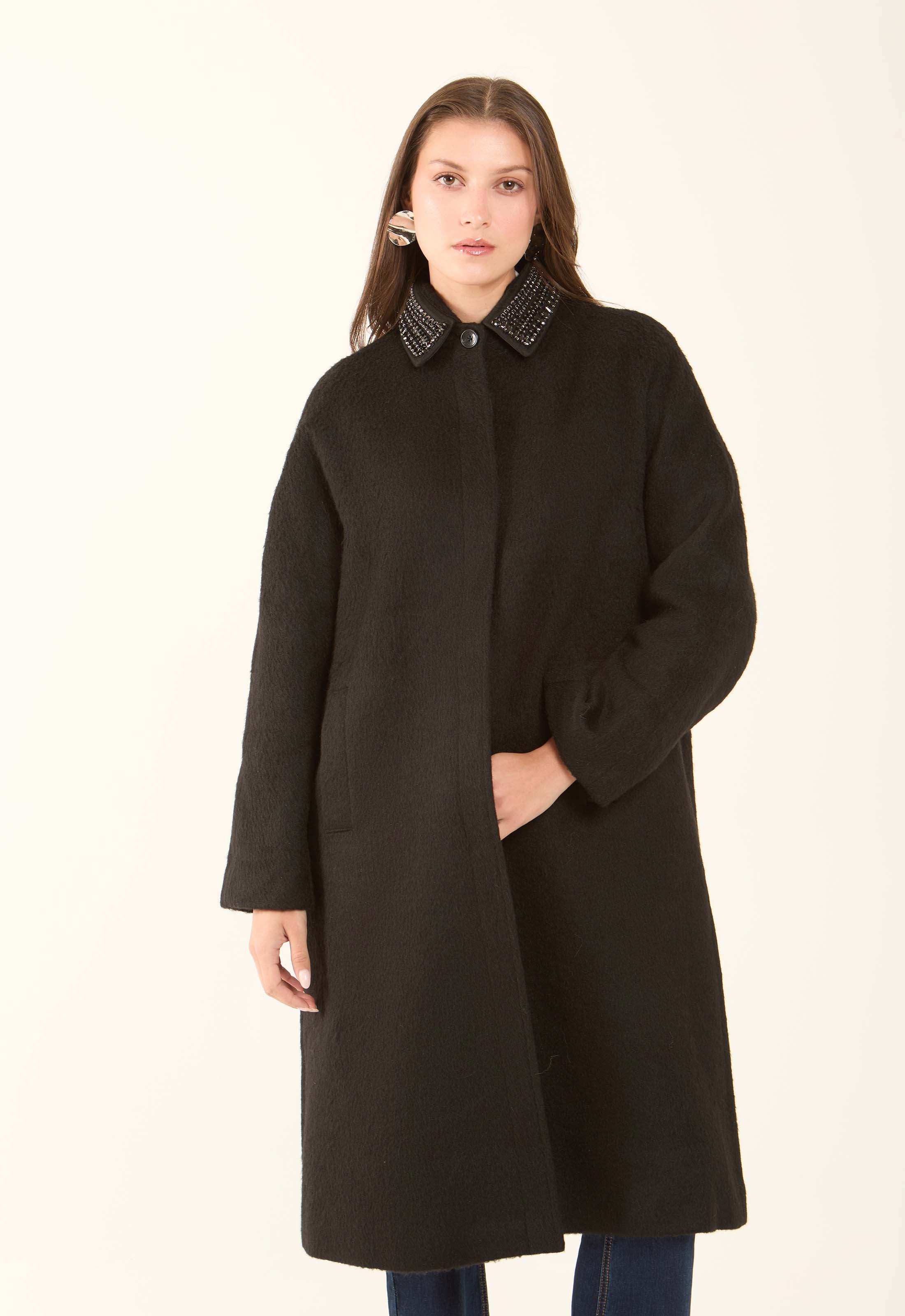 Embellished Collar Wool-Blend Coat