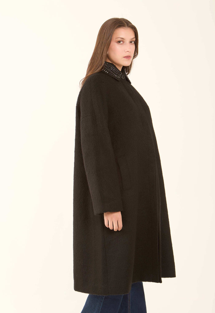 Embellished Collar Wool-Blend Coat