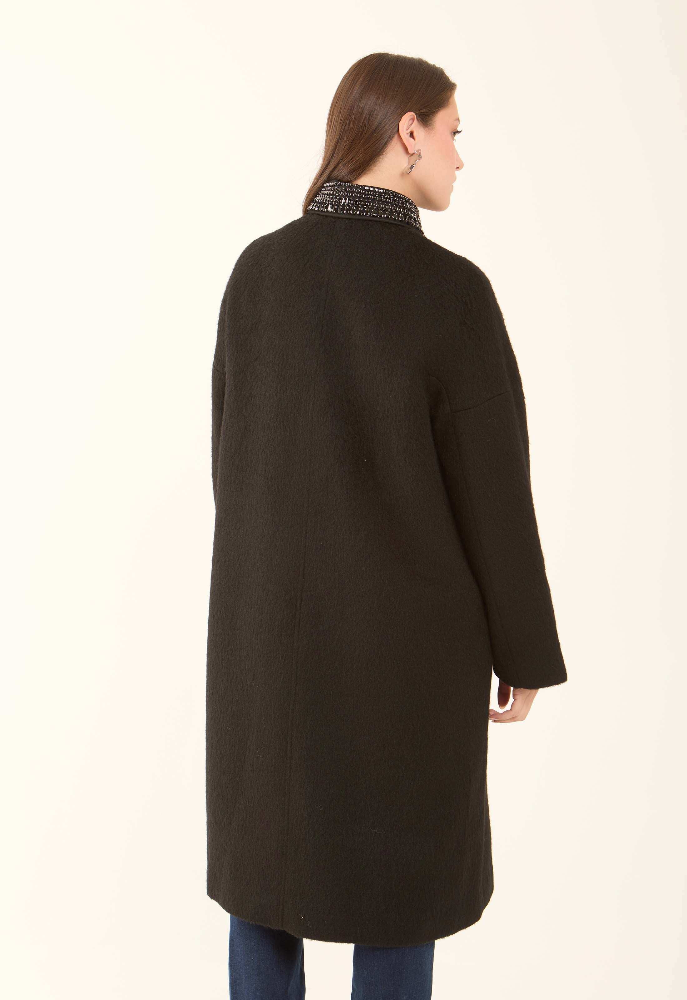 Embellished Collar Wool-Blend Coat