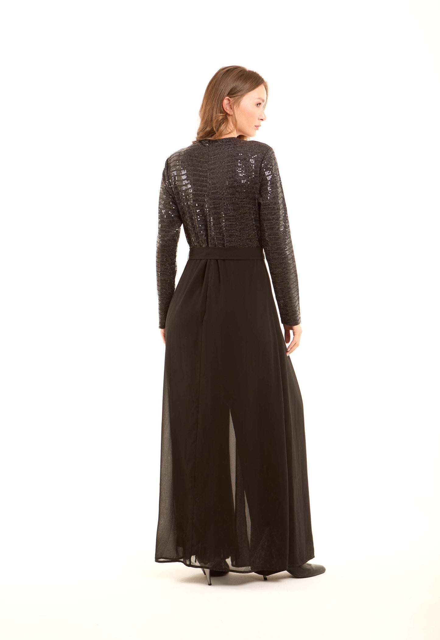 Long Sleeves Shiny Jumpsuit with Belt