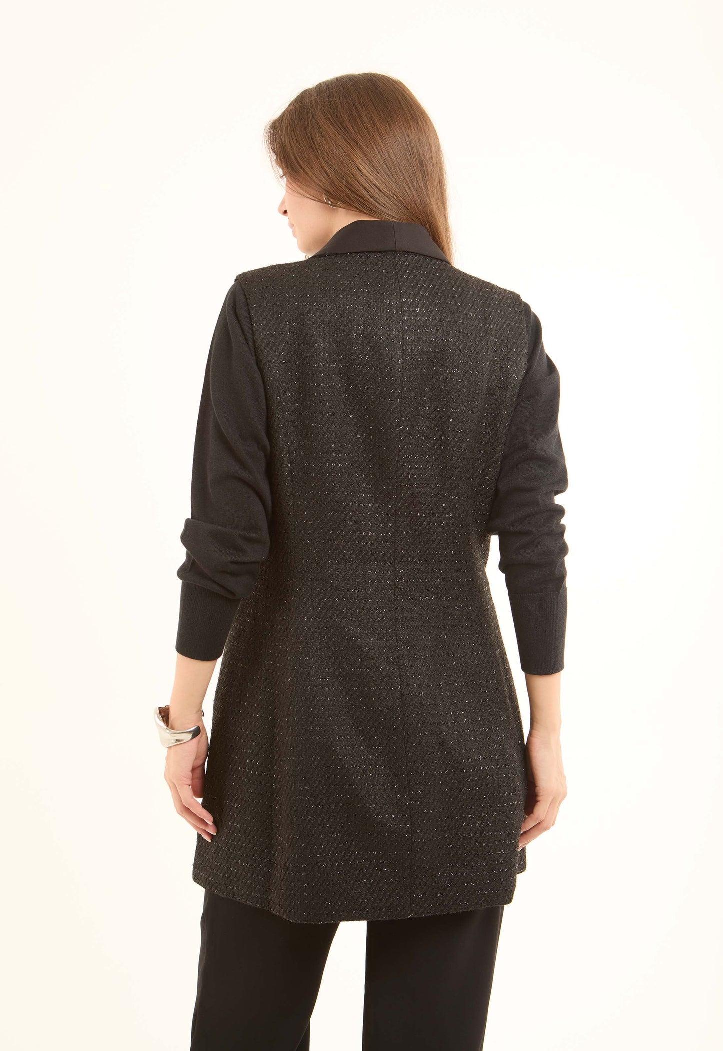 Classic Textured Long Vest with Single Button