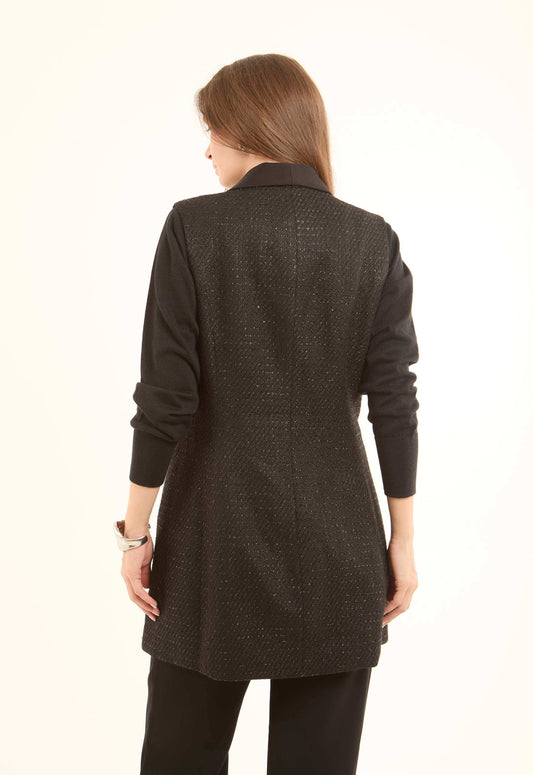 Classic Textured Long Vest with Single Button