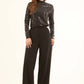 Polyester Wide-Leg Pants with Sequined Side Detail
