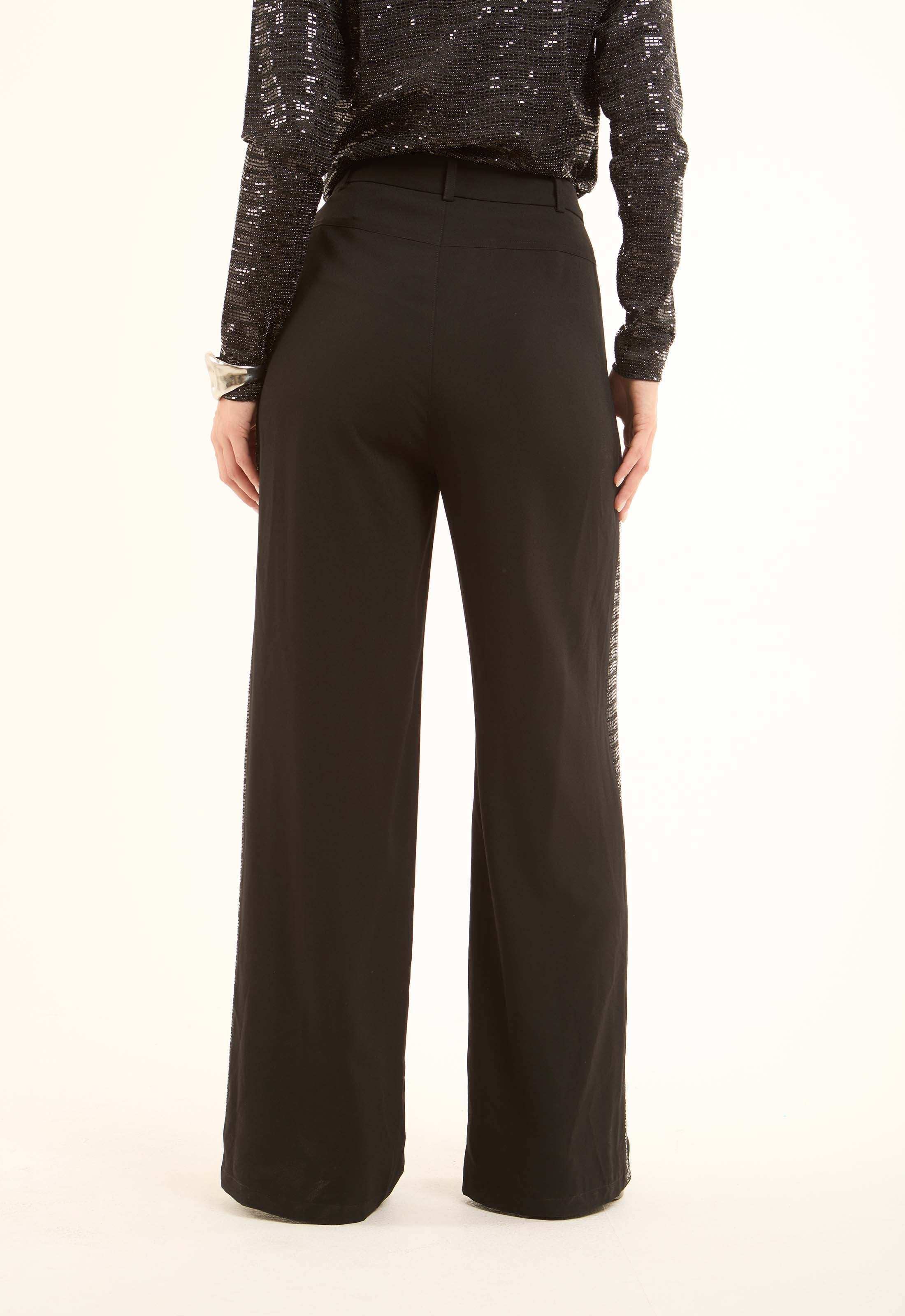 Polyester Wide-Leg Pants with Sequined Side Detail