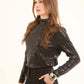 Shiny Self Sequins Long Sleeves Evening Top
