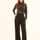Shiny Self Sequins Long Sleeves Evening Top