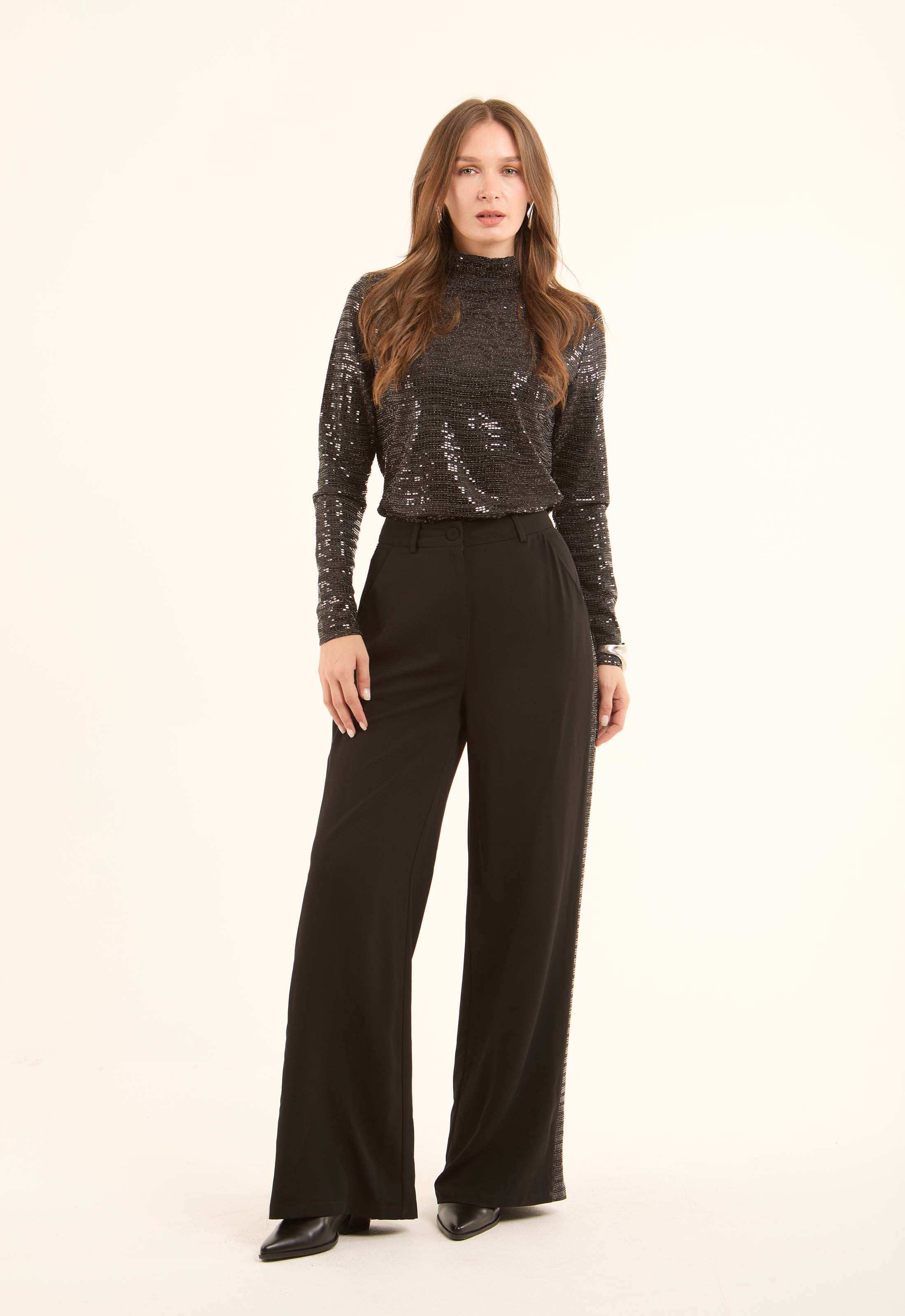 Shiny Self Sequins Long Sleeves Evening Top