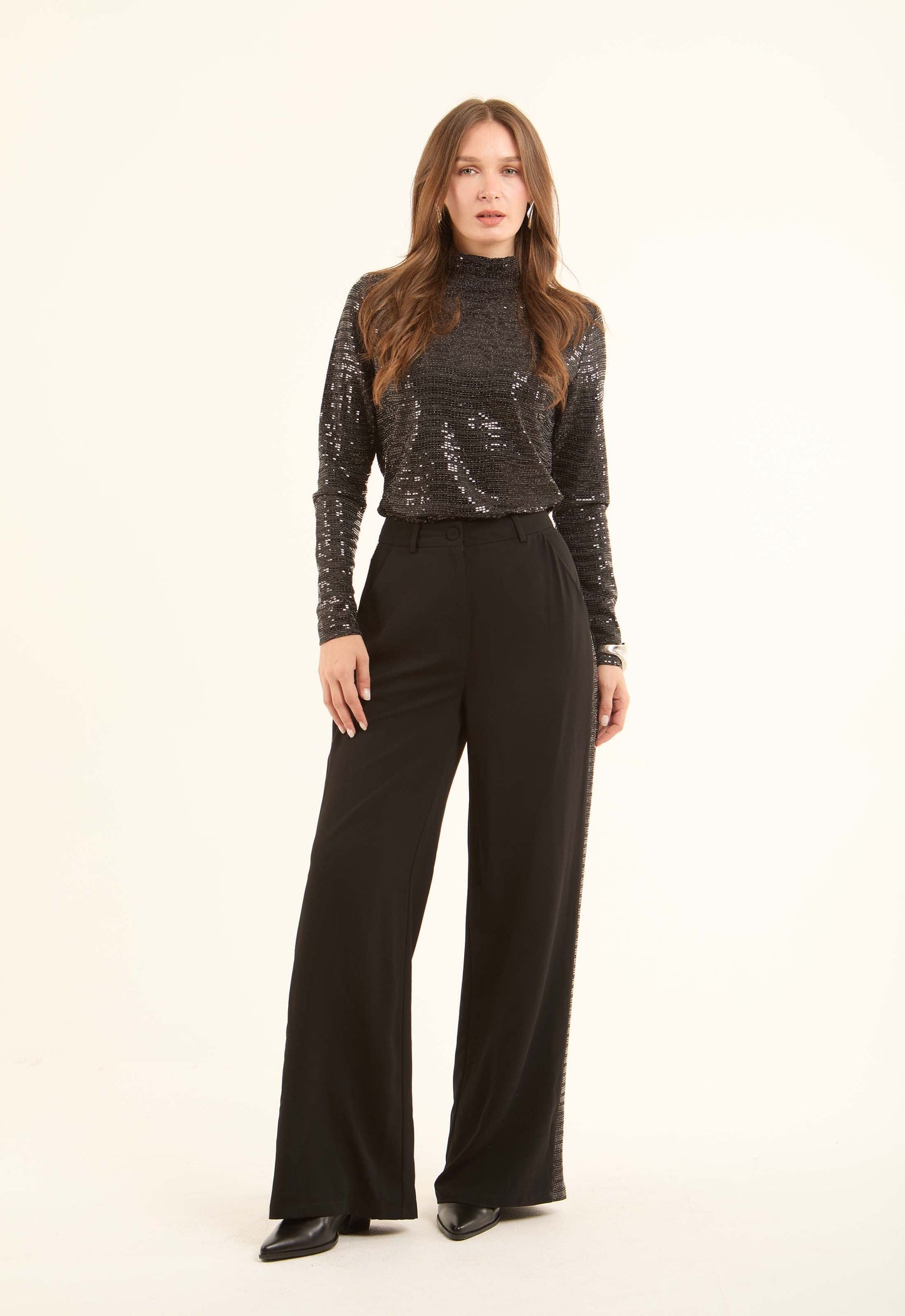 Shiny Self Sequins Long Sleeves Evening Top