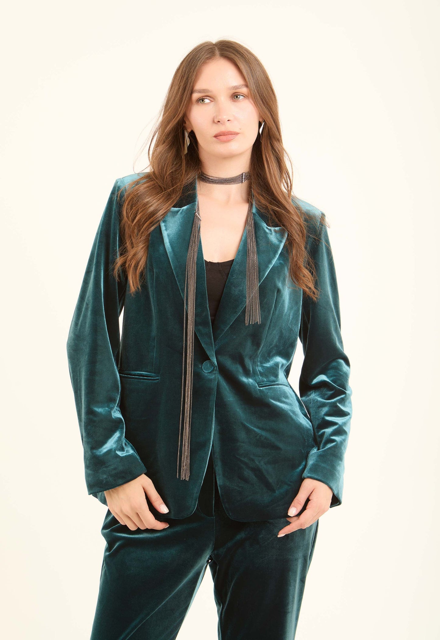Velvet Single-Breasted Blazer