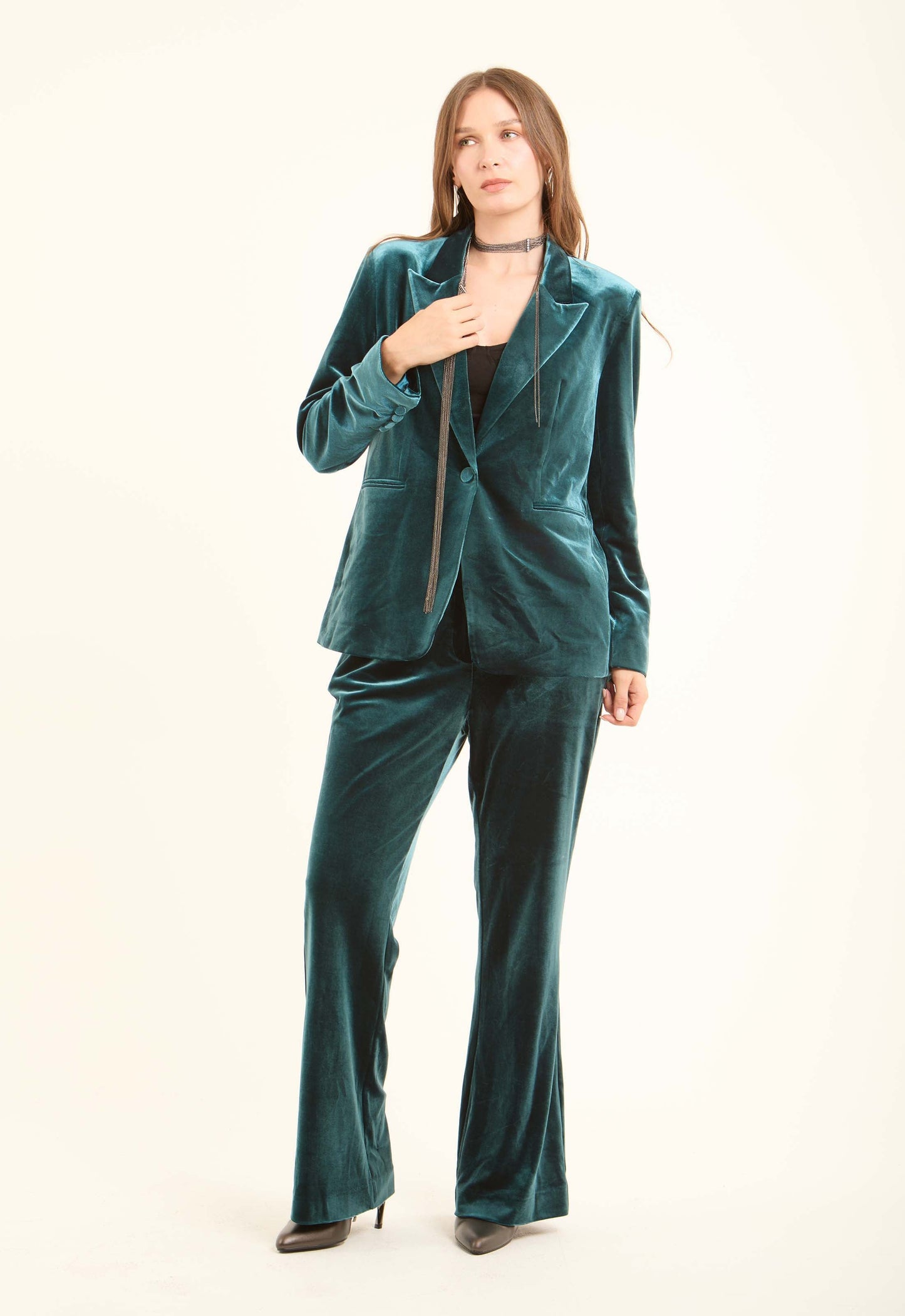 Velvet Single-Breasted Blazer