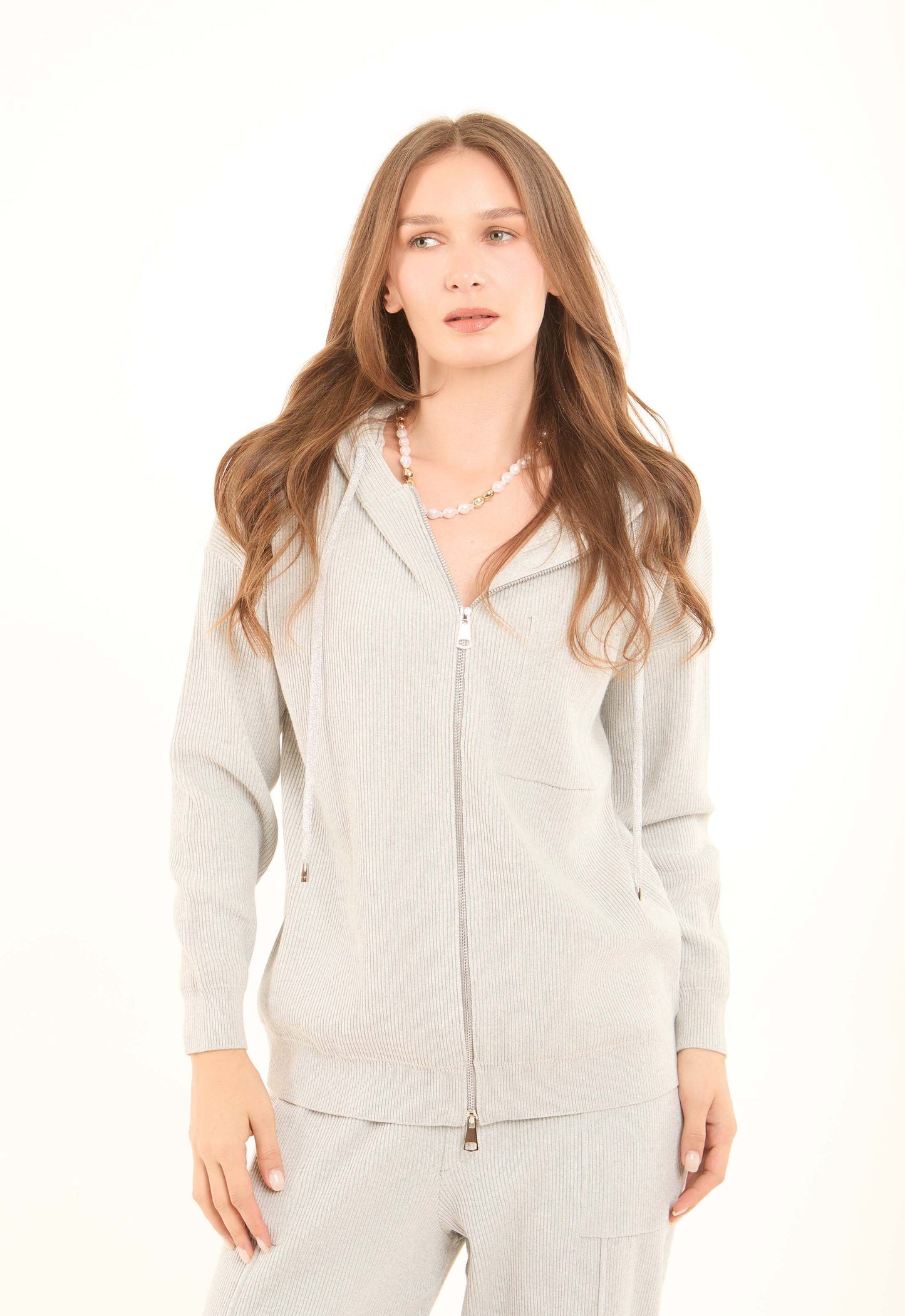 هودي كاجوال مضلع بقصة عادية