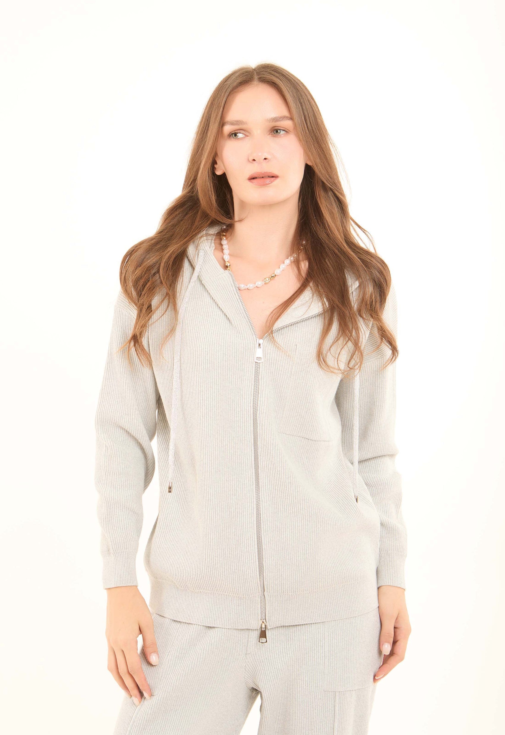 هودي كاجوال مضلع بقصة عادية