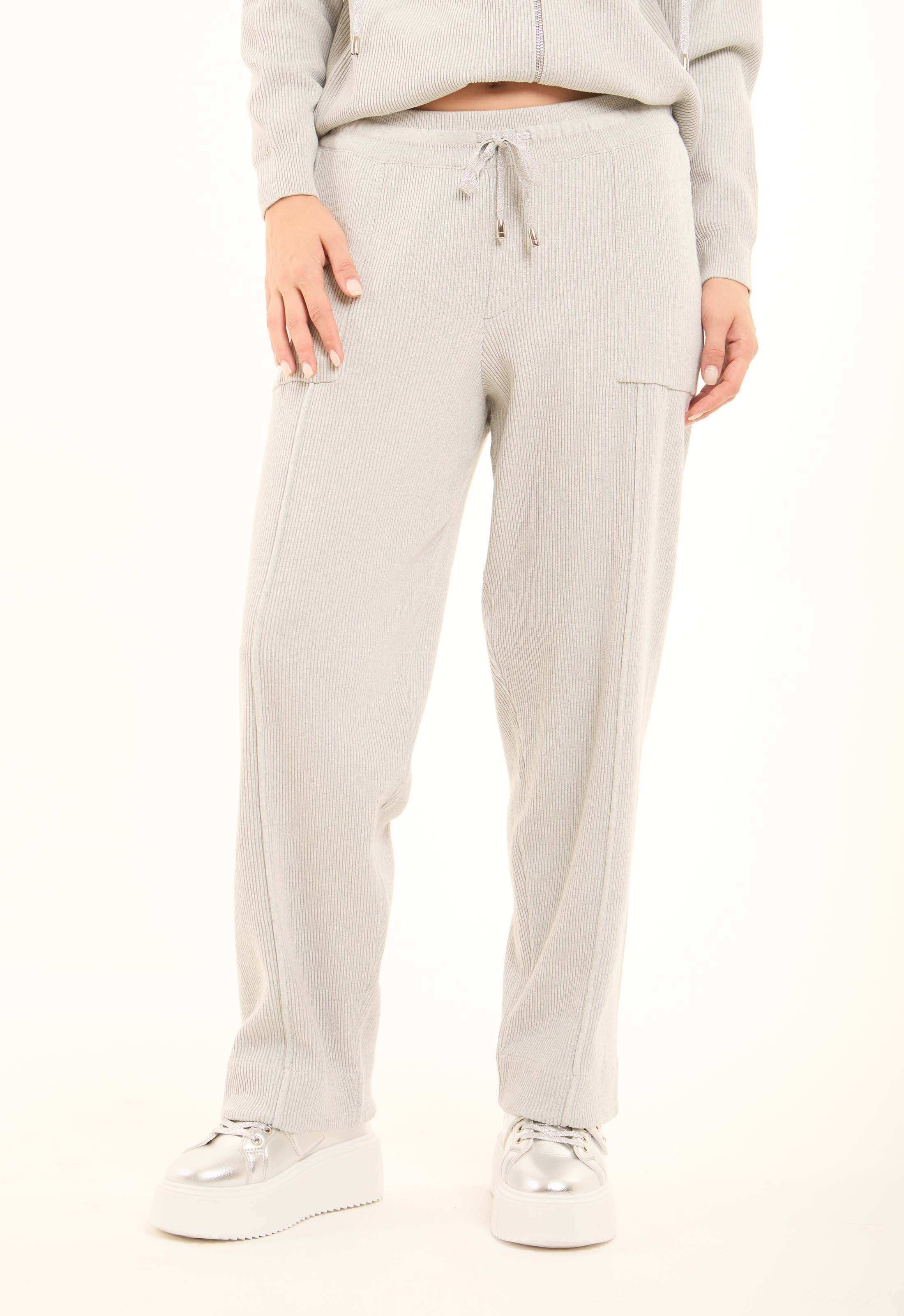 Slip On Ribbed Pants with Side Pockets
