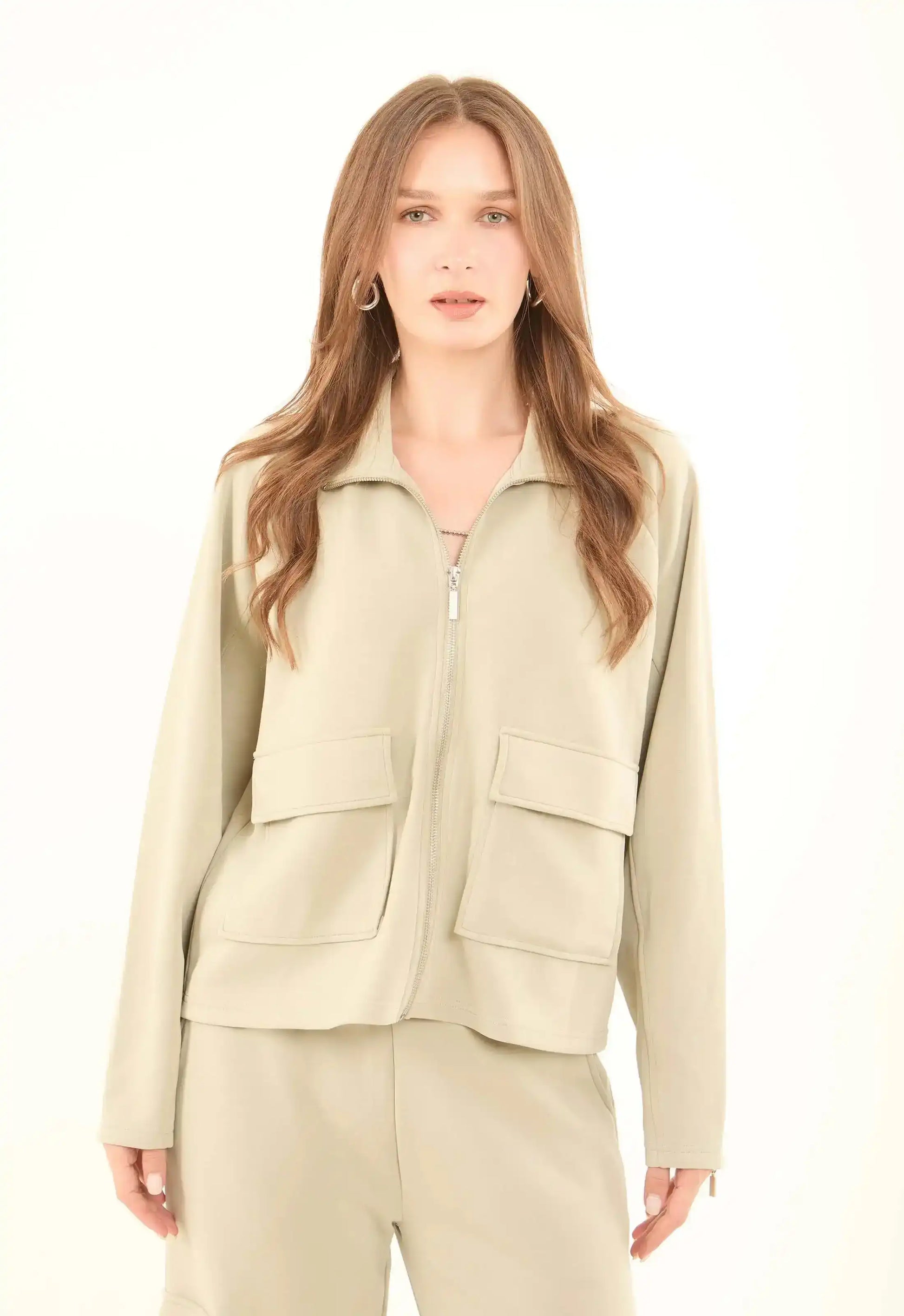 Solid Zip-Up Jacket with Front Pockets