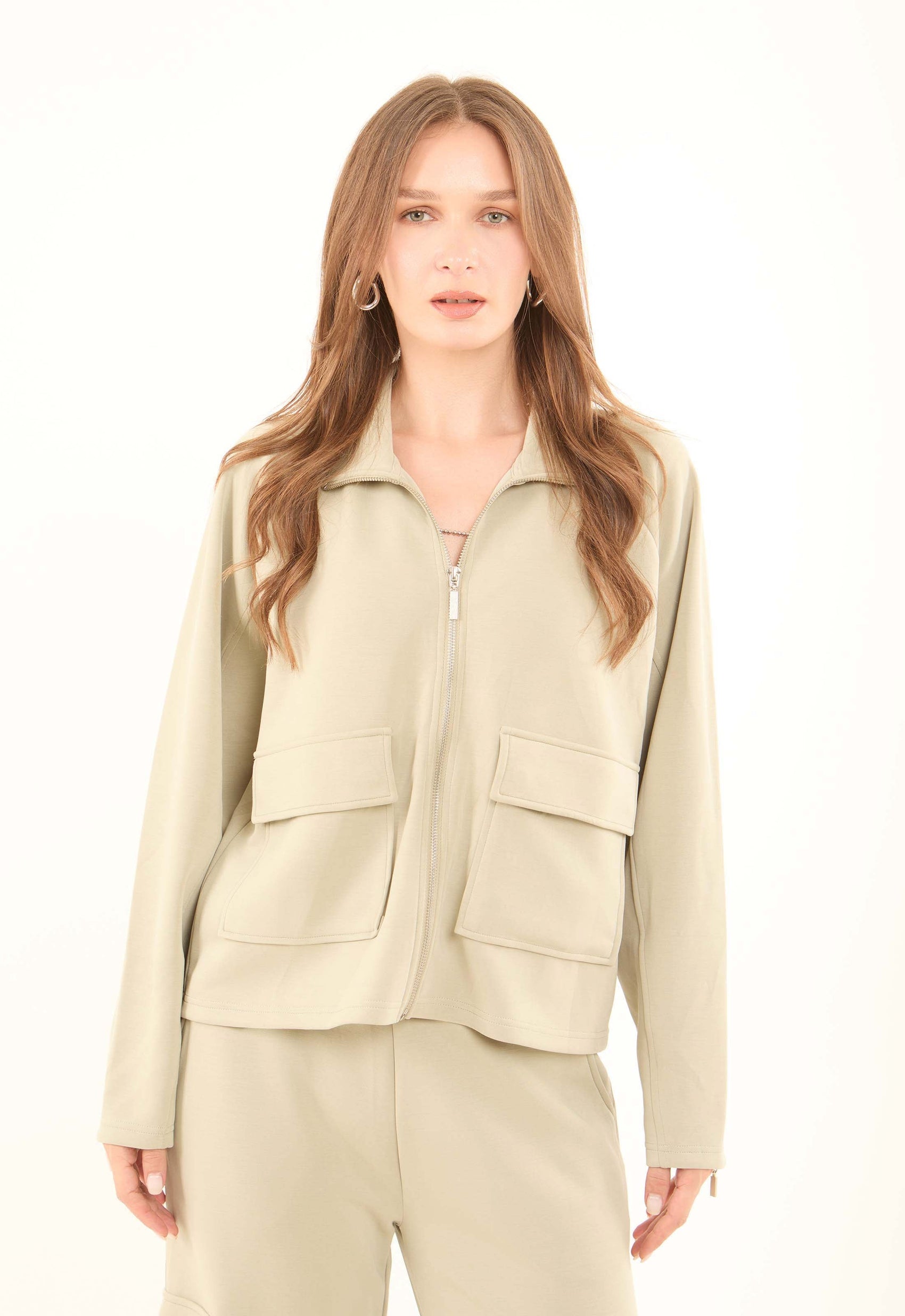 Solid Zip-Up Jacket with Front Pockets