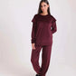 Velvet Pajama Set with Ruffled Shoulders