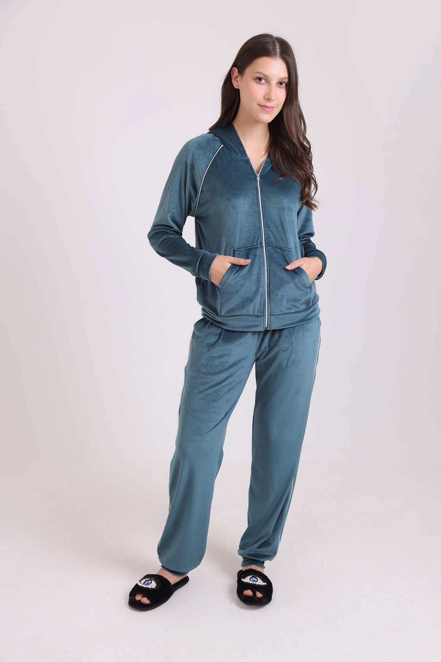 Long Sleeves Zipped Hoodie & Pants Pajama Set