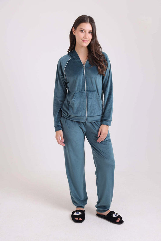 Long Sleeves Zipped Hoodie & Pants Pajama Set
