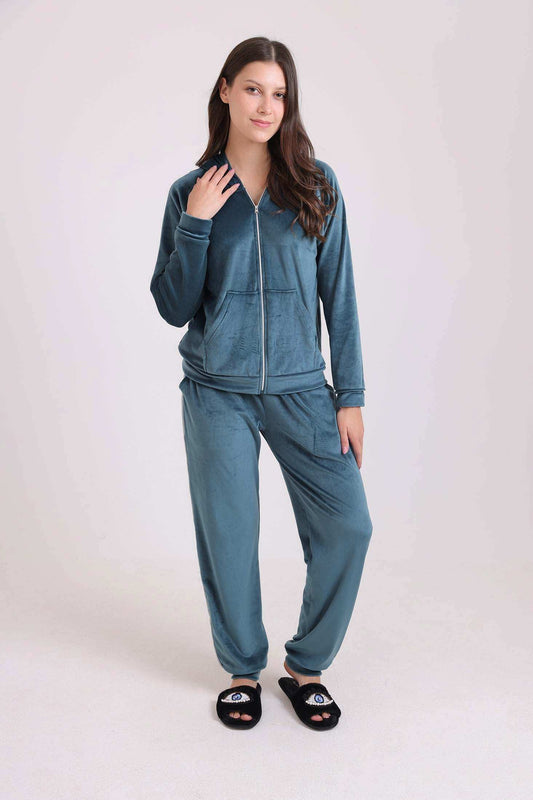 Long Sleeves Zipped Hoodie & Pants Pajama Set