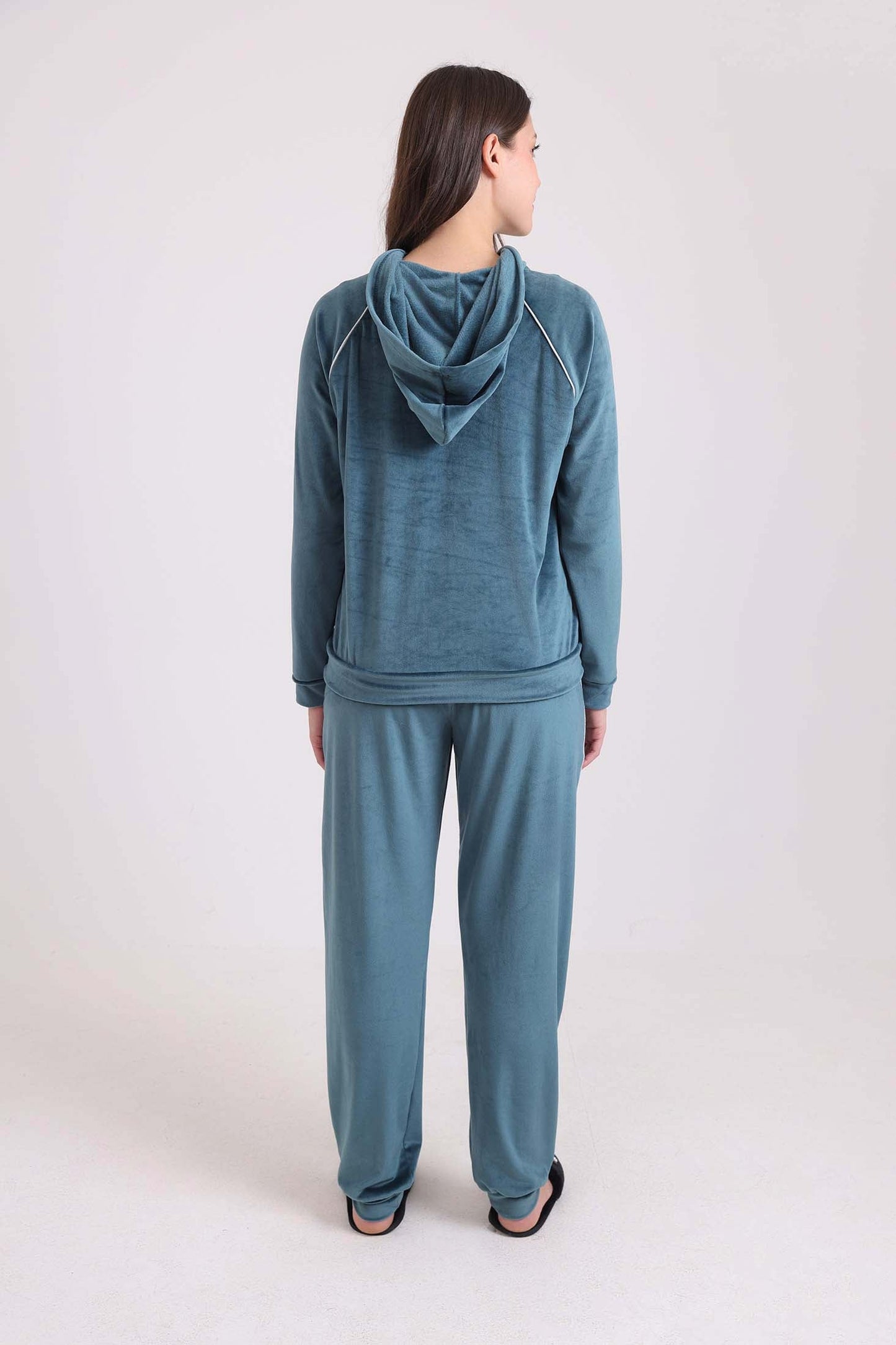 طقم بيجامة هودي بأكمام طويلة وستوستة & بنطلون