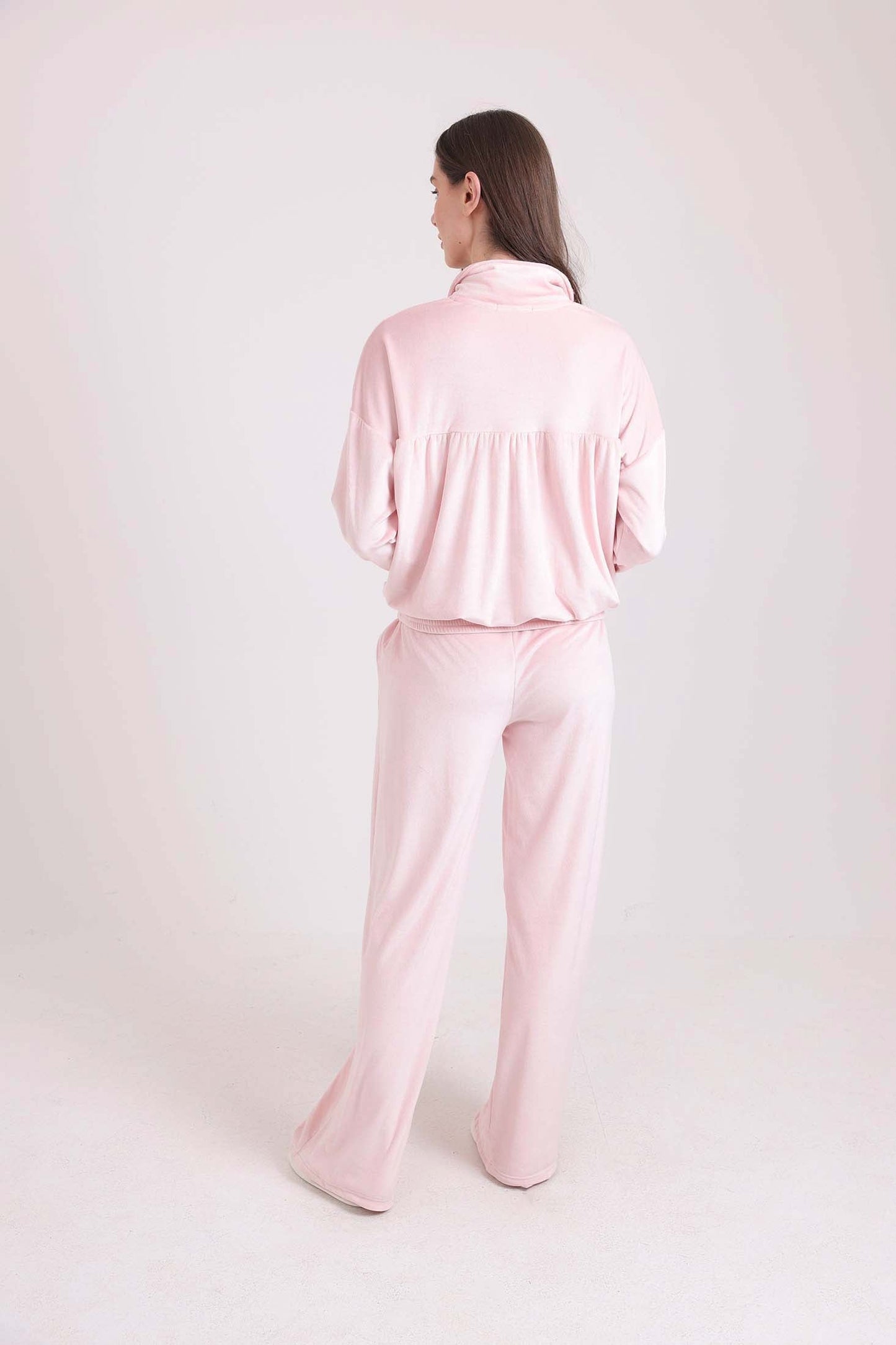 Solid Zipped Sweatshirt & Wide Pants Pajama Set