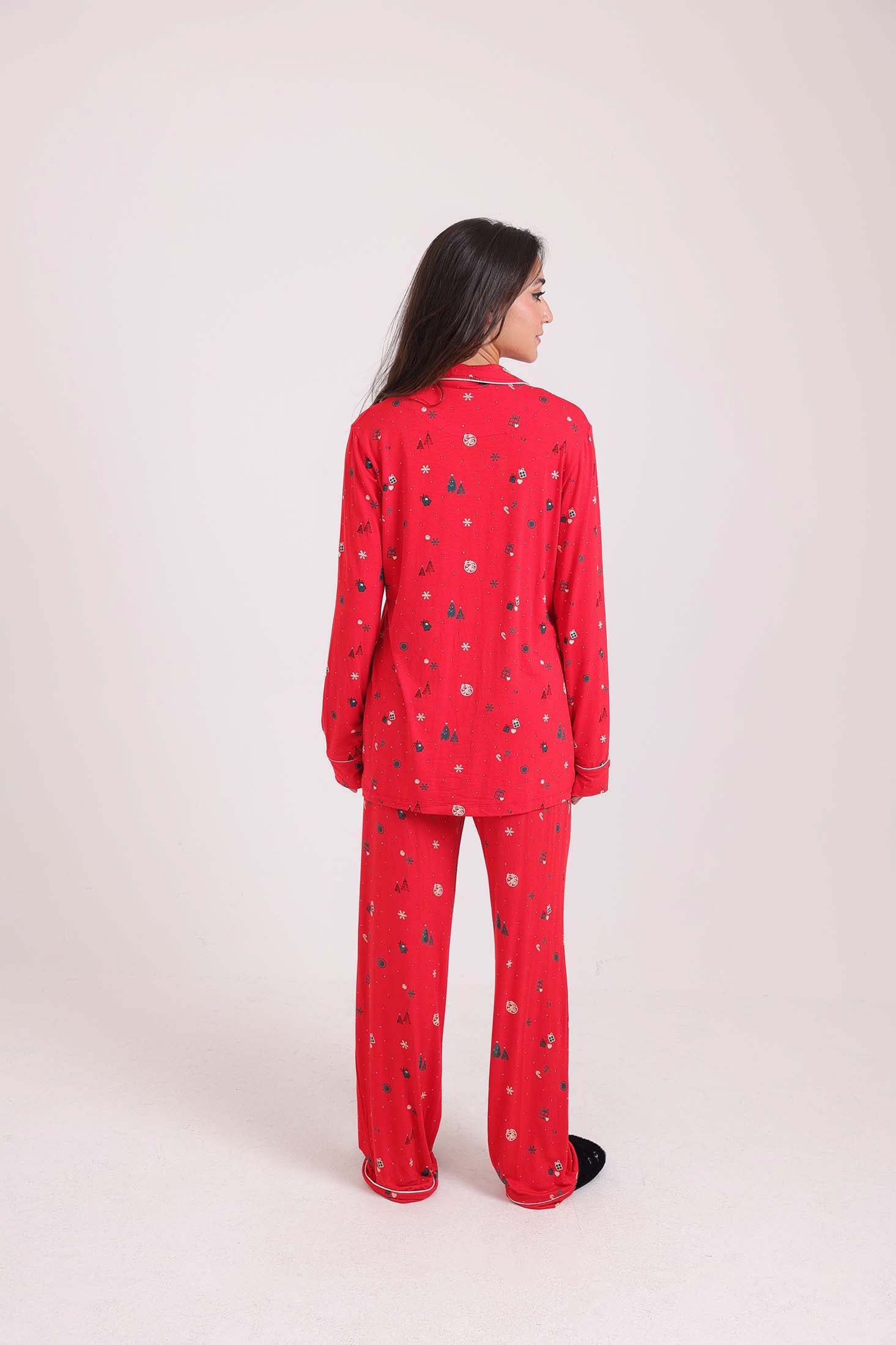 طقم بيجامة بأكمام طويلة بنقشة الكريسماس