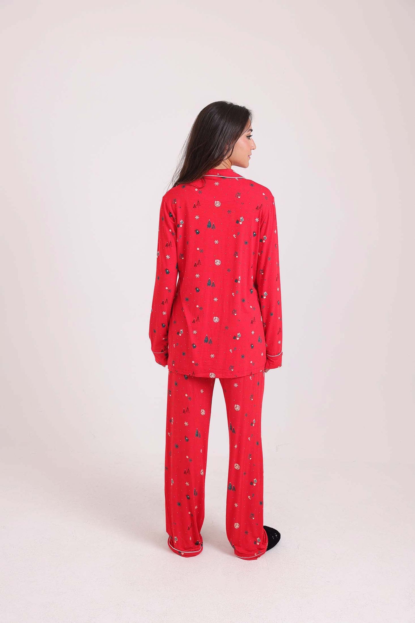 طقم بيجامة بأكمام طويلة بنقشة الكريسماس