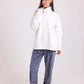 Solid Fleece Sweatshirt & Patterned Pants Pajama Set