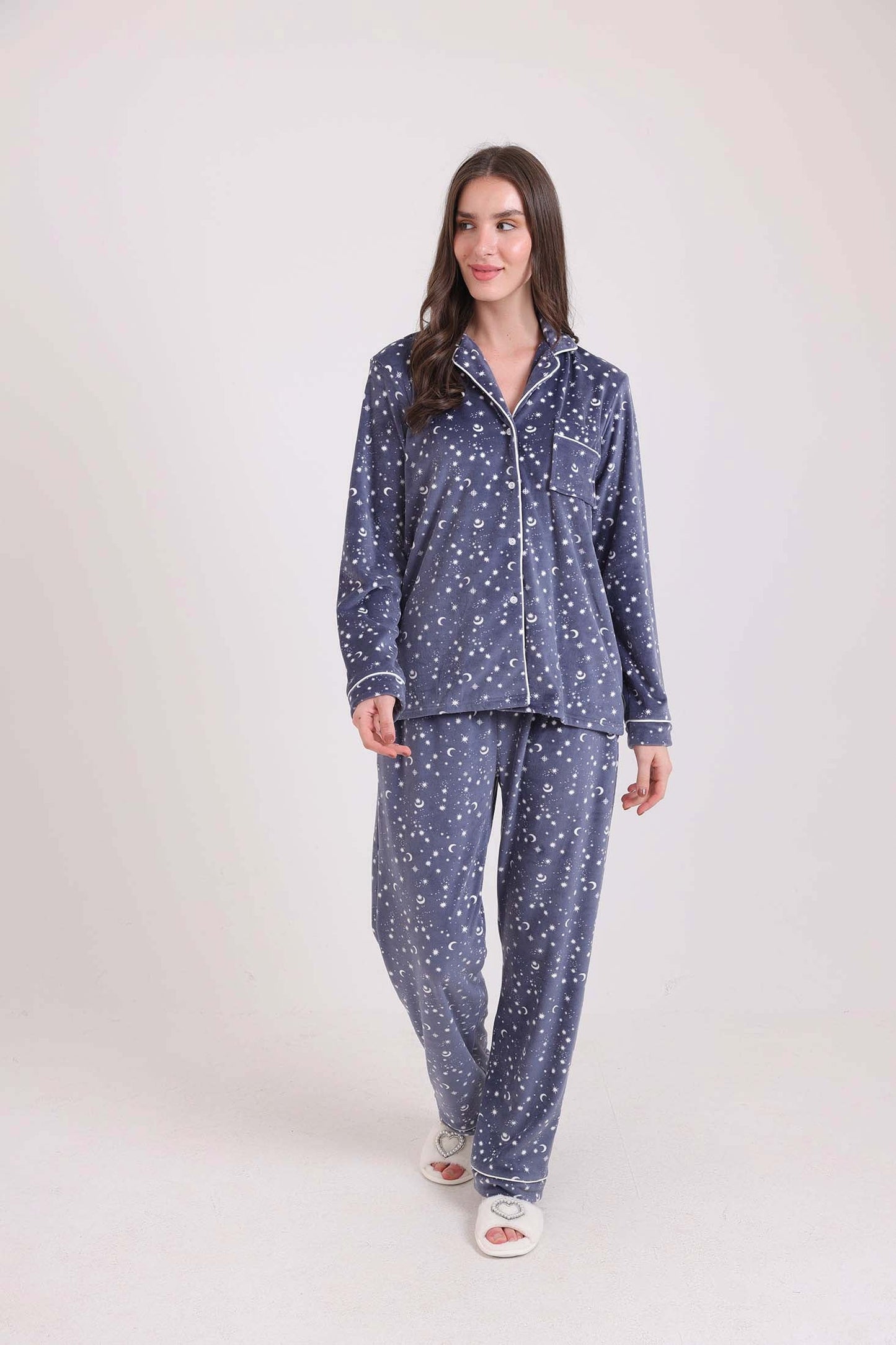 Patterned Classic Collar Shirt & Pants Pajama Set