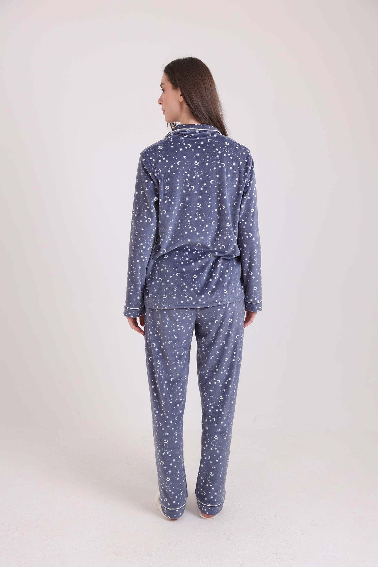 Patterned Classic Collar Shirt & Pants Pajama Set