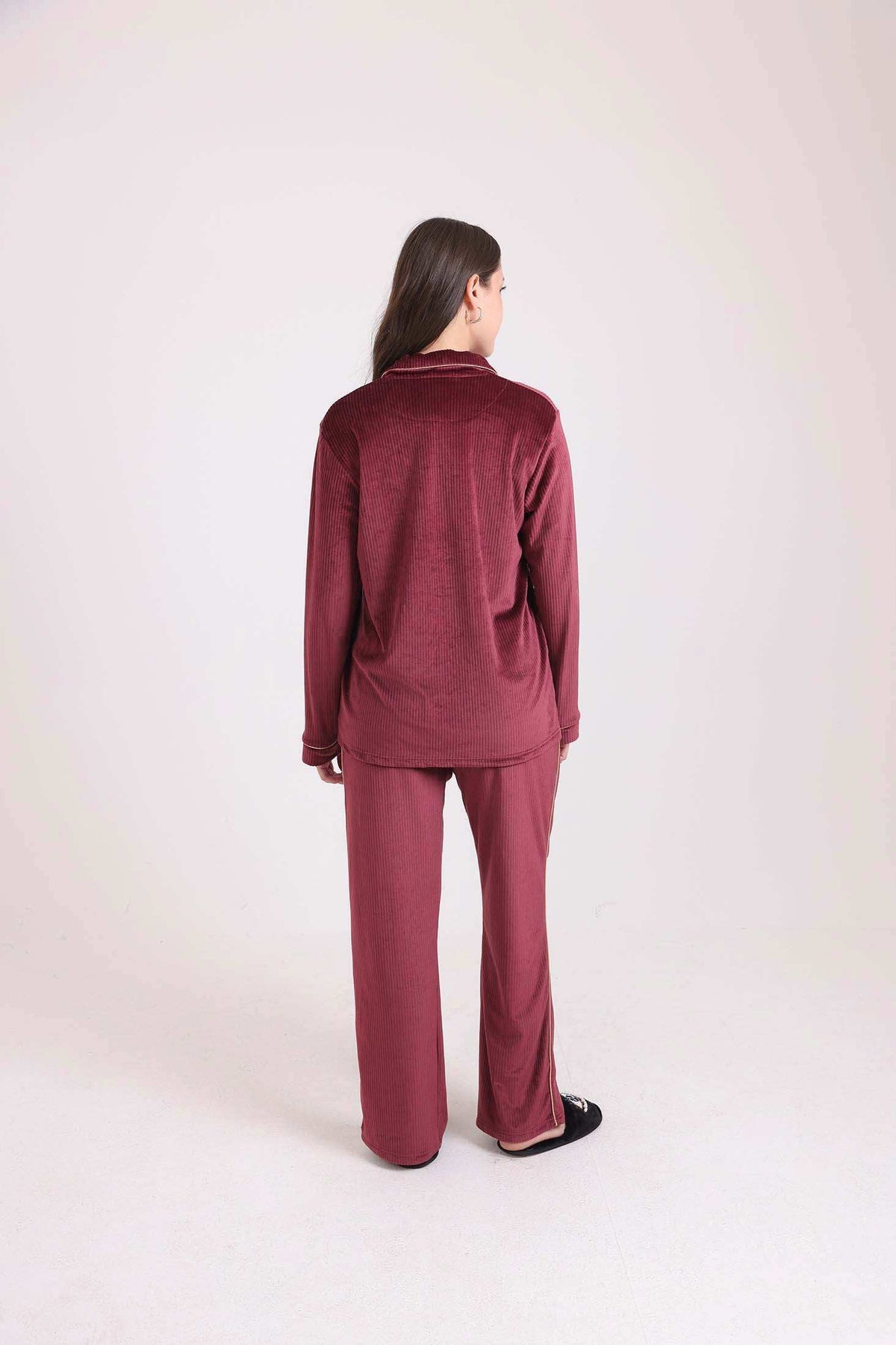 Ribbed Classic Collar Shirt & Pants Pajama Set