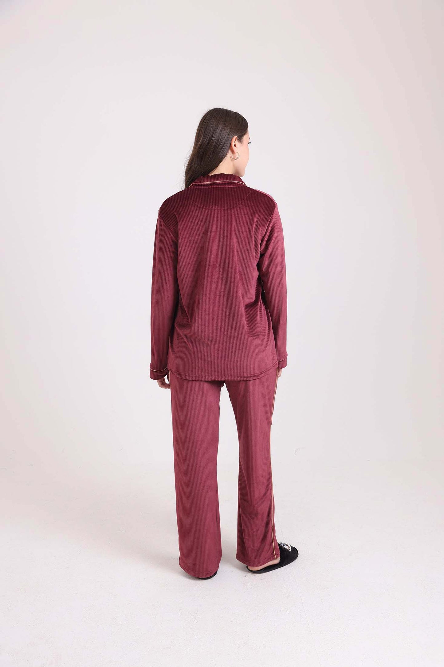 طقم بيجامة قميص مضلع بياقة كلاسيكية & بنطلون