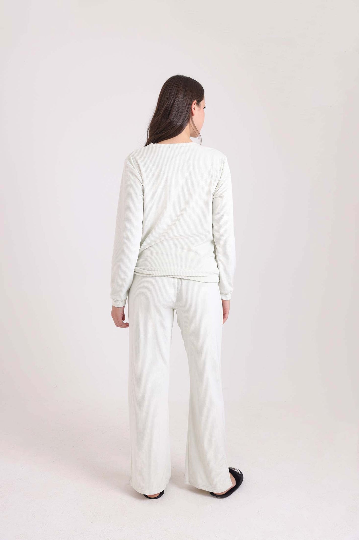 طقم بيجامة سويتشيرت مضلع برقبة V & بنطلون