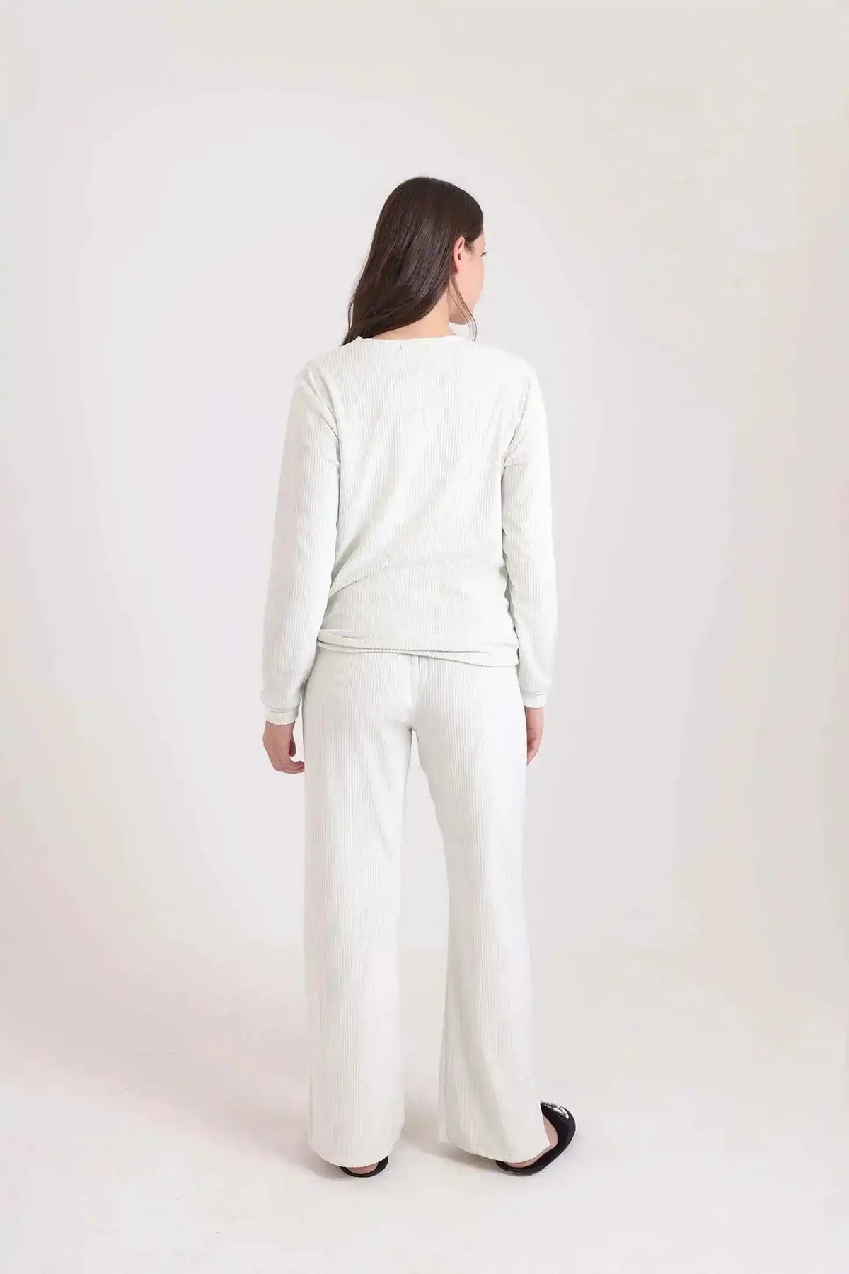 Ribbed V-Neck Sweatshirt & Pants Pajama Set